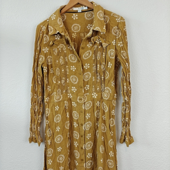 Boden Womens US 10 Yellow White Floral Pleated Button Front Knee Length Dress - Picture 4 of 12